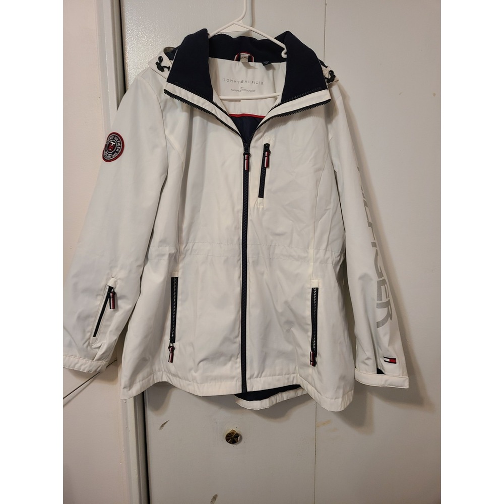 TOMMY HILFIGER Women's 3-in-1 Systems Anorak Hooded Jacket White Navy Blue Sz XL